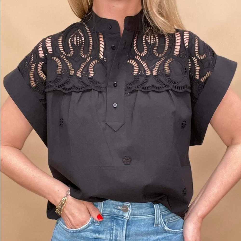 Black Lace Blouse, 100% Cotton